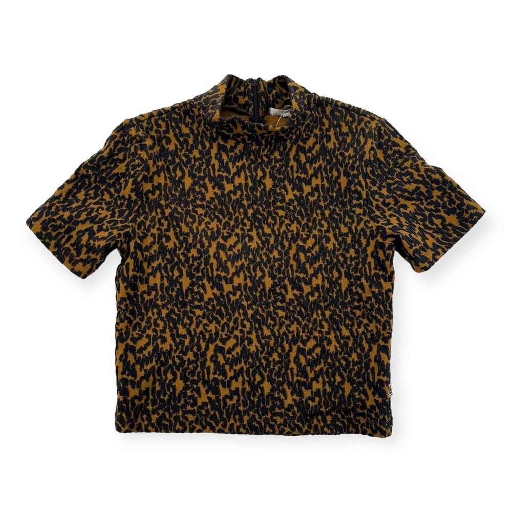 Vans‎ Shirt Womens Medium Textured Short Sleeve Mock Neck Crop Top Blouse NEW